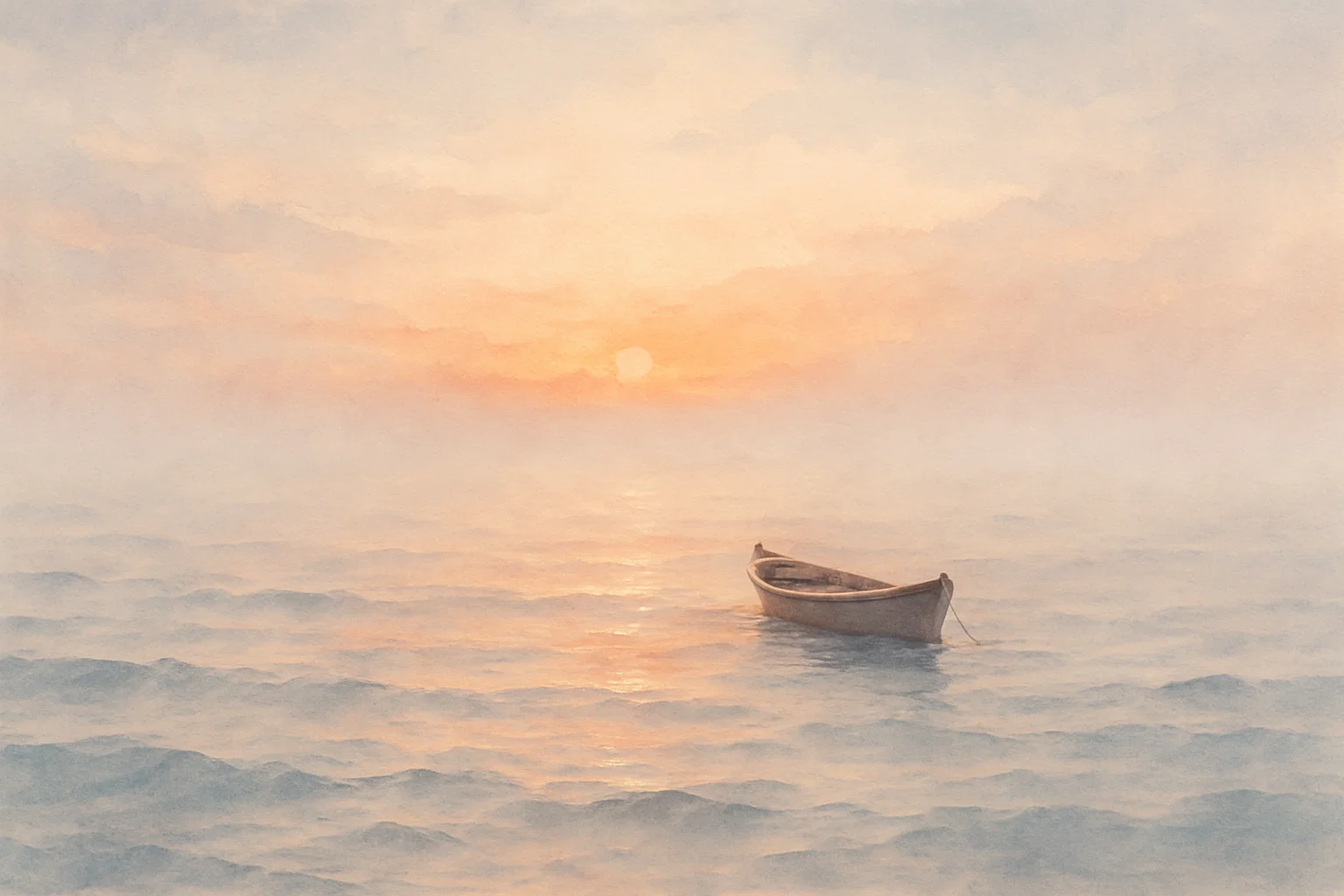 Watercolor ocean scene with boat