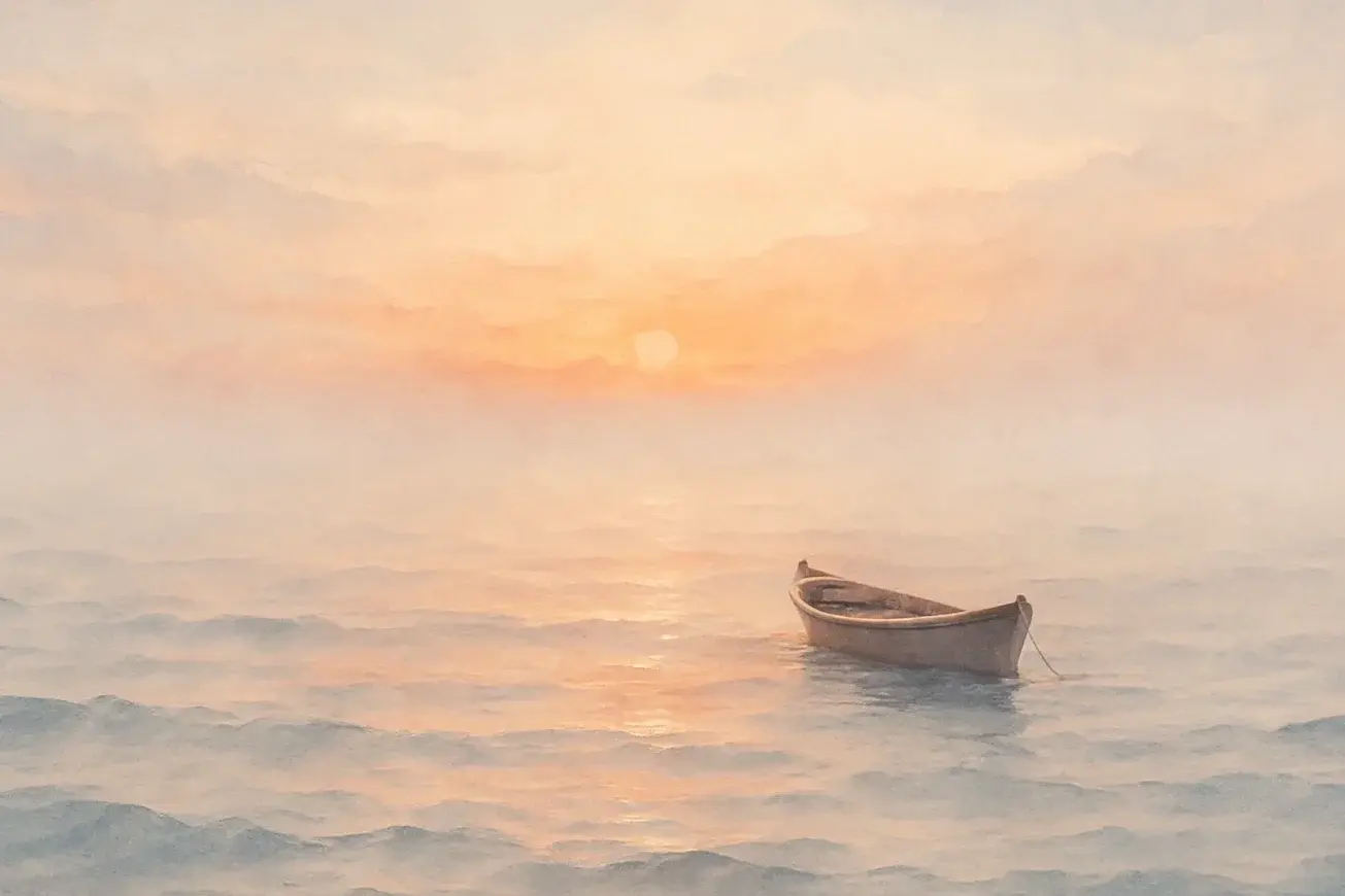 Watercolor ocean scene with boat